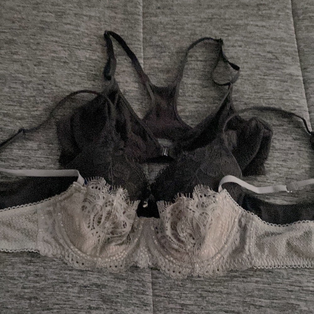 2 Lacey unlined bras 1 34B & 1 36B, 1 Black Lacey lined bra 36B